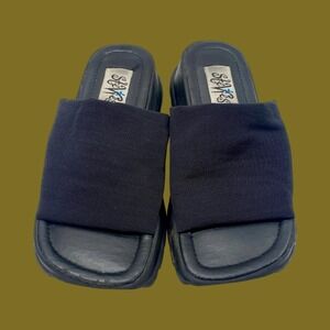 Vintage 90s Stevies Platform Sandals, Y2K Black Stretch Slides, Youth Size 1-1.5